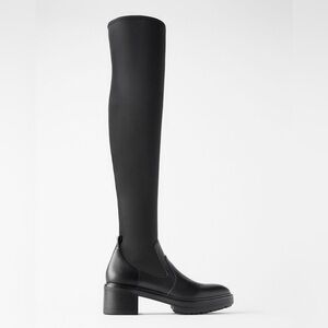 Zara Over The Knee Stretch Top Leather Boots Black Size 40